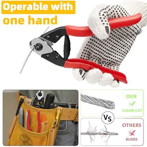 Steel DN Mate 7.6" Steel Wire Cutter, Cut All Wires Up to 5/32", Wire Rope Cutter, Cut Steel Cable, Aircraft Cable, Wire Seals, Bike Cable, Aluminum/Copper Wire, Fence Cable, One-Hand Operate CC-11