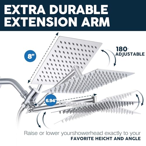Ashwanth 8 Inch Silver High Pressure Rainfall Shower Head with Handheld & Extension Arm
