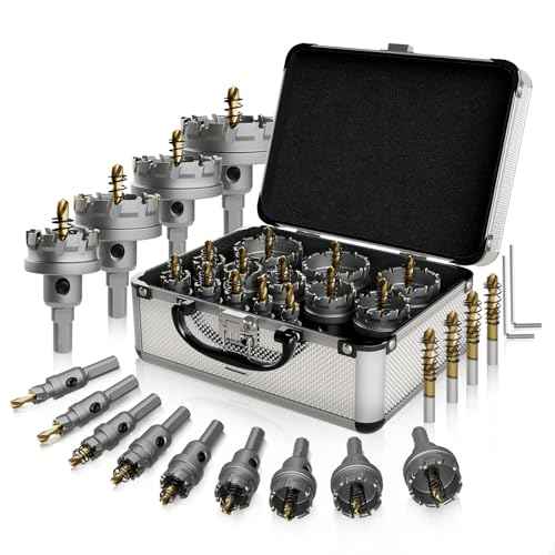 CSOOM Carbide Hole Saw 19 pcs kit, Metal Steel Hole Saw Bits, TCT Hole Cutter for Stainless Steel, Iron, Aluminum, Alloy, Plastic