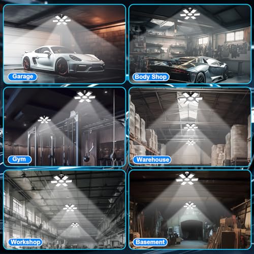 XILLUMI CORE 160W LED Garage Lights 4 Pack, Ceiling LED 28000LM 6500K, Adjustable Panels