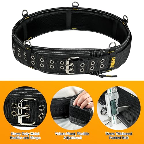 Padded Tool Belt,4-Inch Heavy Duty Tool Belts for Men with 5 Suspenders Ring,Work Belts for Electrician,Carpenter,Construction,Utility Belt,Adjustable Waist 34''-47''(Pouch not Included)