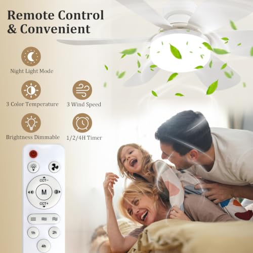 VTYXCTIGJ White 20.5-Inch LED Ceiling Fan Light with Remote, Dimmable E26 40W