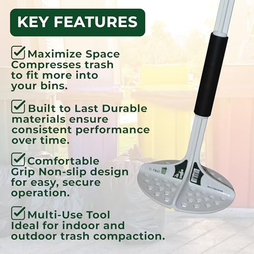 TAMP-IT Pro Manual Trash Compactor Tool 22 x 5.25 Inches with Extension – Heavy Duty Waste Smasher for Kitchen and Outdoor Use