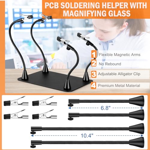 Drdefi Magnetic Helping Hands Soldering Third Hand, Drdefi Soldering Station with Alligator Clips PCB Circuit Board Holder Tool 4 Gooseneck Arms Non-Slip Base for Electronics Repair Jewelry Hobby