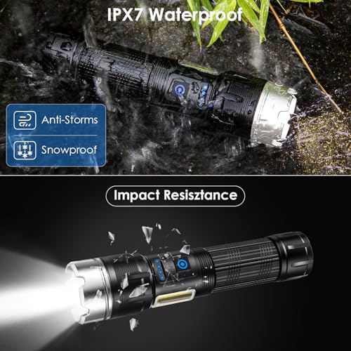 Cinlinso Flashlights High Lumens Rechargeable, 2 Pack 99,000 Lumens Super Bright Flashlight, 7 Modes LED Flashlight, IPX7 Waterproof Powerful Flash Light for Home, Outdoor, Emergencies
