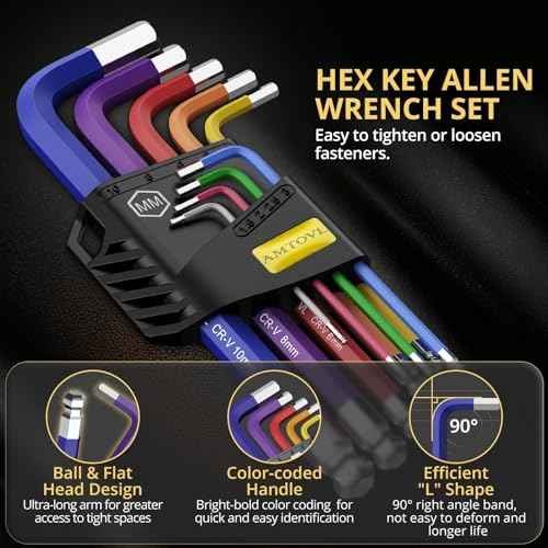 AMTOVL Hex Key Set, 9PCS Metric Allen Key Set, 1.5-10MM, Anti-Slip Long Ball End Hex Wrench Set, Color Coding Hex Key Set for Disassembling Mechanical Equipment, Vehicle, and Bicycle Repairs