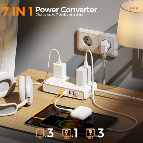 TESSAN White 220V to 110V Travel Voltage Converter & Universal Adapter