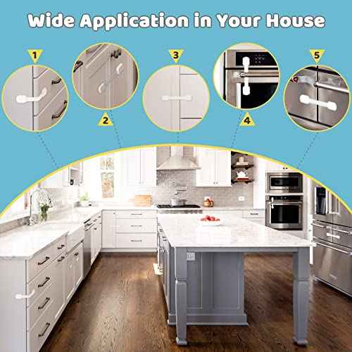 4our Kiddies Child Proof Cabinet Locks for Baby Proofing, 14 Pack Baby Proof Drawer Locks for Kids, Child Safety, Adjustable Child Locks for Cabinet and Drawers with 12 Extra 3M Adhesives, No Drilling