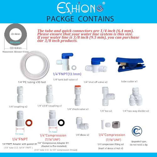 ESHIONG NSF Certified 1/4" O.D. Push to Connect Fittings for RO