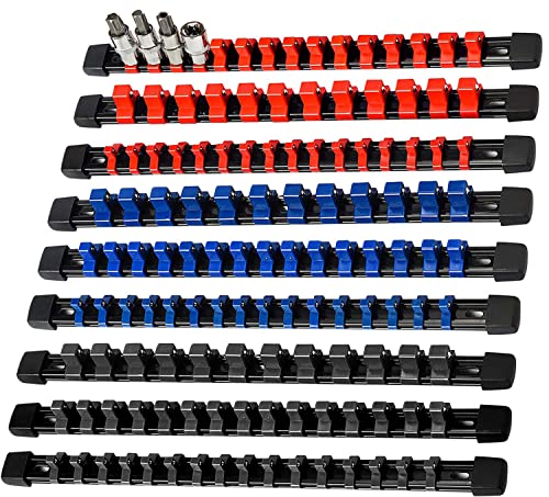 AMM 9PCS Colorful Heavy Duty Socket Organizer Set 1/4, 3/8, 1/2 inch Drive