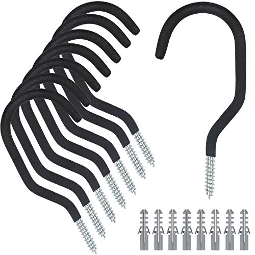 KURUI 8 Pack Heavy Duty Screw Hooks for Hanging Plants, String Lights, Bicycles, No Drill Wall Mount, 5.7 Inch