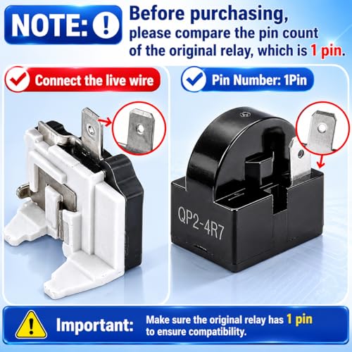 QP2-4R7 1Pin 4.7 Ohm Starter Relay + 1/2HP Overload Protector for Refrigerator