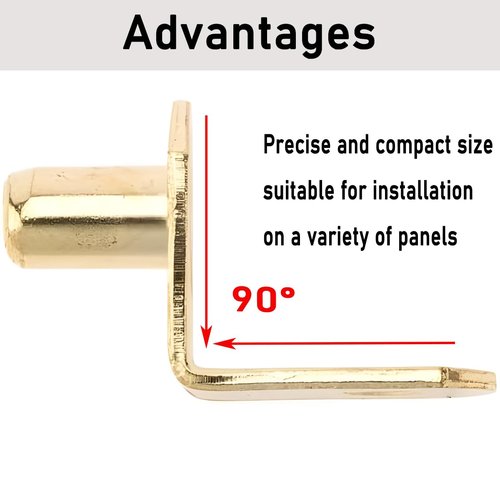 30PCS 1/5 Inch 5 mm Shelf Pegs Polished Brass Shelf Support Pins L-Shaped Metal Shelf Pin Bracket-Style Shelf Peg with Anti-Tip for Furniture Bookcase Cabinet