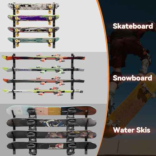 YMYNY Skateboard Wall Mount, 6 Layer Skateboard Rack Holder, Snowboard Wall Mount for Storage Longboard Deck Organizer, Skateboard Display Stand for Home Garage, UHSD002B