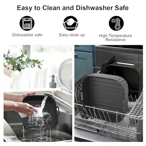 PINTAUR Square Silicone Air Fryer Liners 5-6.5QT Black for Ninja AF141/181