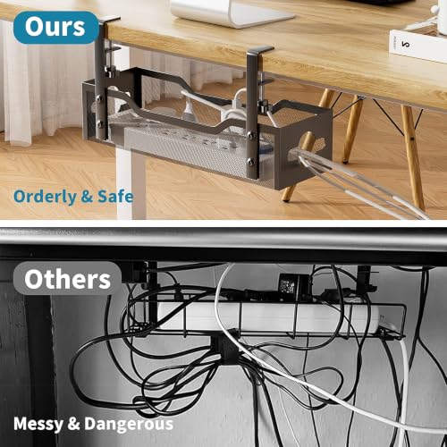 Litwaro Black Under Desk Cable Management Tray 13.4" No Drill Clamp Mount