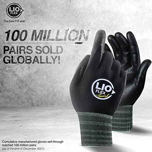 Safety Work Gloves with Touchscreen Fingers, 3 Pairs Thin & Lightweight Working Gloves, Ideal for Warehouse Workers, Delivery Drivers, Nitrile Foam Coated Grip Gloves for Women and Men (Black, M)