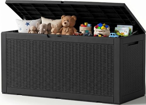 ATMELT Black 160 Gallon Waterproof Resin Outdoor Storage Box with Support Rod