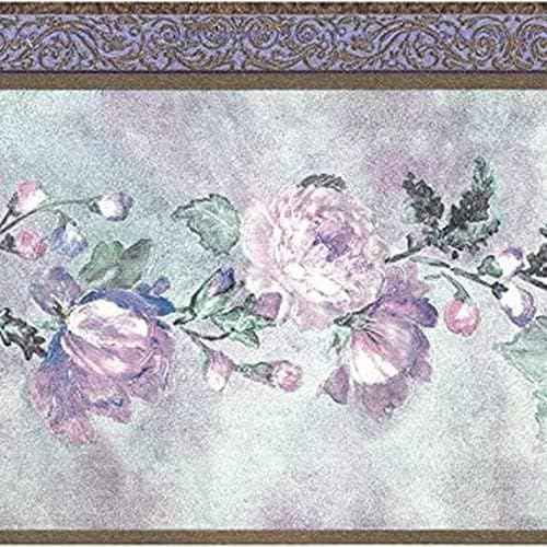 CONCORD WALLCOVERINGS ¢â Wallpaper Border Floral Vintage Pattern Flowers Leaves for Living Room Dining Area Bedroom, Lilac Pink Gold Green, 15 ft by 5 in 65114