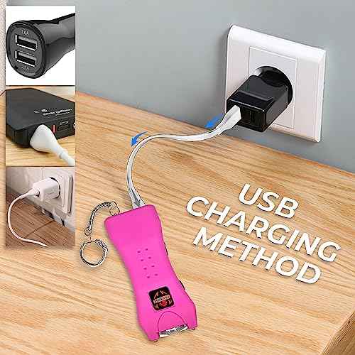 FIGHTSENSE Super Heavy Duty Keychain Stun Gun with Flashlight for Men and Women self Defense Device, Rechargeable Stun Gun, Nylon Holsters