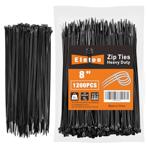 8 Inch Black Zip Ties Pack of 1200 Cable Ties 35 Lbs Tensile Strength - Eletoo