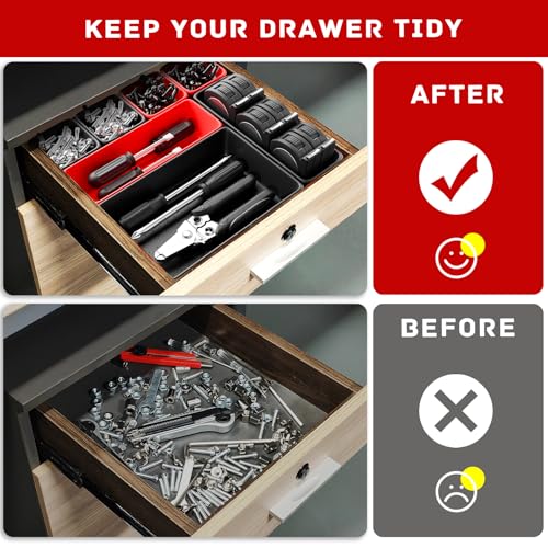 Vexercisehoop 47Pcs Red & Black Toolbox Tray Organizer Set with Non-Slip EVA Pads