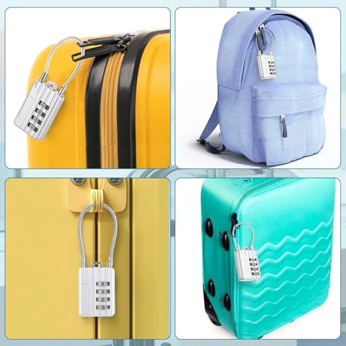 Moxweyeni 16 Pack Luggage Combination Lock 4 Digit Cable Padlock for Gym Padlock Waterproof Resettable Padlocks for Travel Suitcase Backpack School Gym Cabinet (Silver)