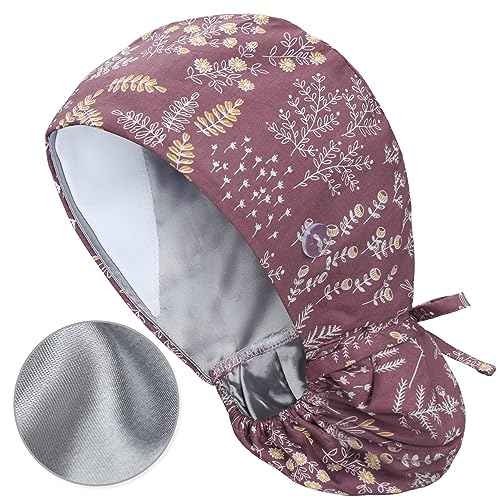 QBA Adjustable Working Cap with Button, Satin-Lined Hat, Cotton Working Hat Sweatband, Elastic Tie Back Hats Unisex