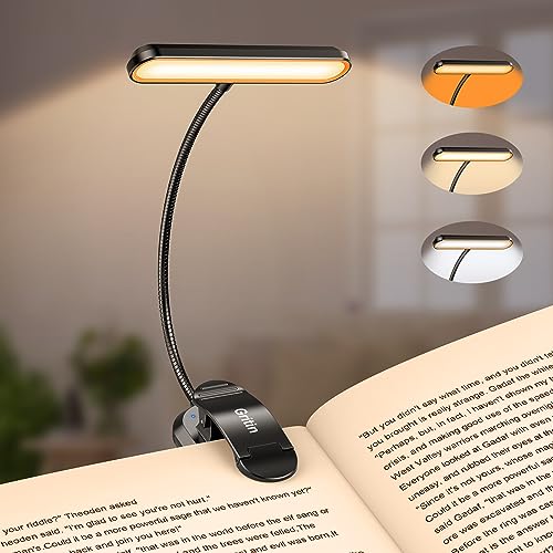 Gritin Rechargeable Book Light Black, 19 LED Reading Light with Adjustable Brightness & 360° Flexible Neck