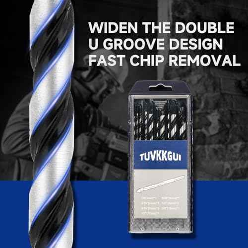10PCS Masonry Drill Bit Set, Carbide Tip for Concrete/Brick/Tile/Glass/Wood/Etc, Industrial Strength, Includes Sizes: 1/8" - 1/2" by Tuvkkgui