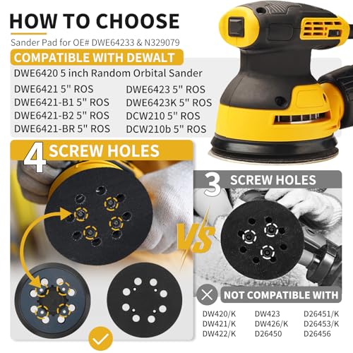 Gnellkoor 4 Screw Holes 5 Inch Orbital Sander Pad Replacement for Dewalt DWE64233, 2 Pack
