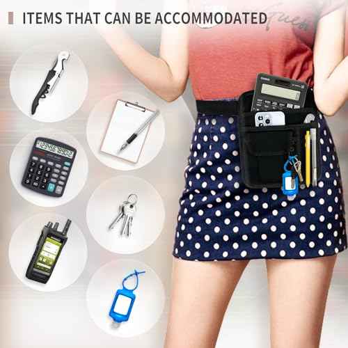 Restaurant Waiter Waist Money Pouch Bag, Serving Apron, Check Holder with Multiple Pockets, Adjustable Belt for Waitress
