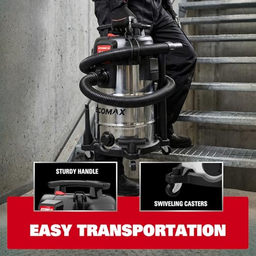 ECOMAX 8 Gallon Ultra Quiet Stainless Steel Shop Vacuum Wet Dry Cleaner