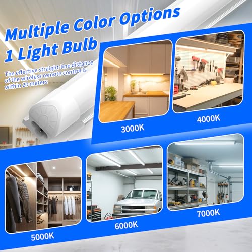 JESLED 4FT Dimmable LED Shop Lights with Remote Control - 40W 5400LM, 4 Pack