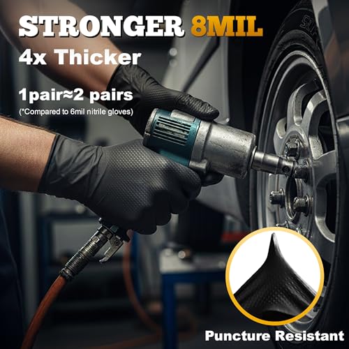 TitanFlex Heavy Duty Black Nitrile Safety Gloves 8mil Large - Latex-Free, Diamond Texture