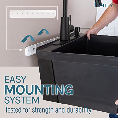 Black Wall-Mounted Utility Sink Kit with Faucet - Space-Saving Laundry & Workshop Tub