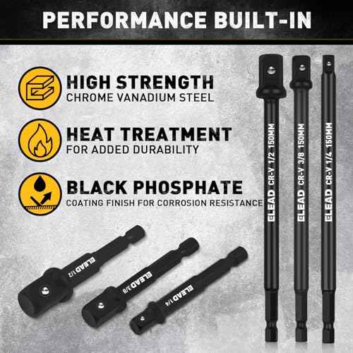11-Piece Impact Socket Adapter Set, 1/4-Inch Hex Shank, 1/4" 3/8" 1/2" Impact Socket Driver Set, Drill Sockets Extension Bit, Sockets Driver Adapter, Drill Extension with Holder