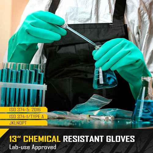 COOLJOB 18 Mil Chemical Resistant Nitrile Gloves 13" Long, Resist Household Acid, Alkali, Solvent and Oil, Latex Rubber Free
