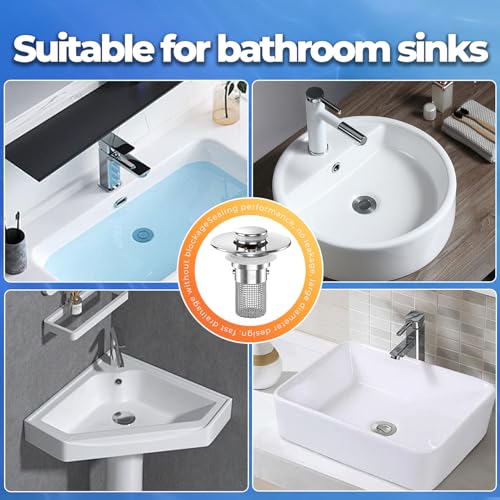 TopmeiUP Sliver 2-Pack Bathroom Sink Drain Strainers with Pop-up Mechanism, Hair Catcher & Removable Basket