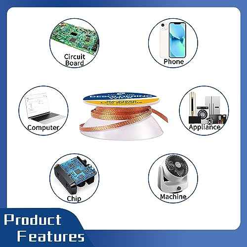 Essmtuin Solder Wick Braid 10Ft with Flux for Electronic, 2 Roll Desoldering Wick Braid Remover Solder, No-Clean Soldering Wick Used to Disassemble Electrical Components (WID 0.1in (2.5mm))