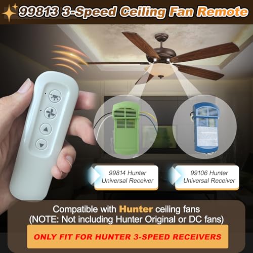 Aituzero 99813 Ceiling Fan Remote Replacement for Hunter 3-Speed 434MHz