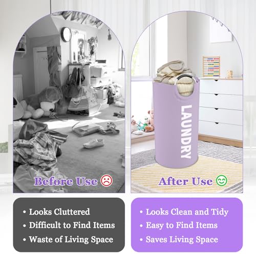 IHOMAGIC 95L Purple Folding Laundry Basket with Handles – Large Laundry Hamper, Portable Dirty Clothes Organizer (L-95L / Purple)
