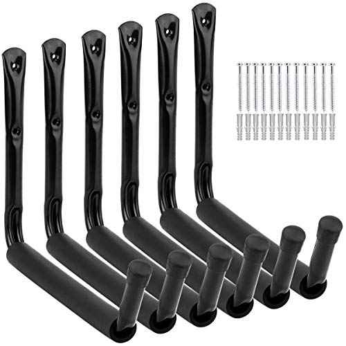 Garage Storage Jumbo Arm Hook Heavy Duty Wall Mount Organizer Utility Garden Hanger with EVA Protector (6 Pcs 10" J Hooks)