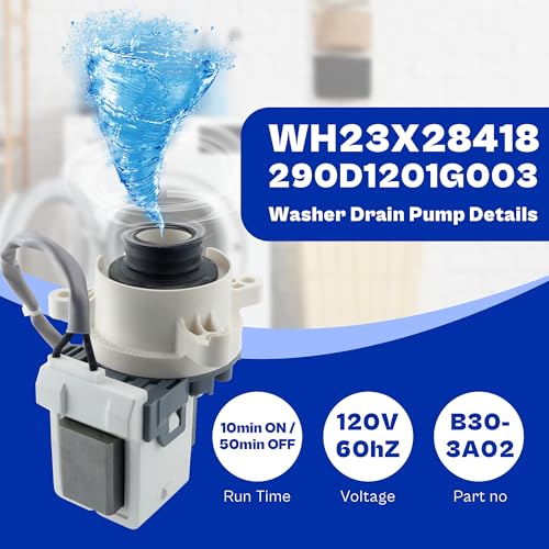 GE Washer Drain Pump 290D1201G003 WH23X28418 Compatible, GTW680/GTW490 Series