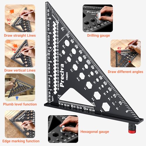 Preciva 7in Carpenter Rafter Square with Limiter, Aluminum 1/16" Scale MW16501S