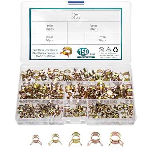 150 Pcs Fuel Line Spring Hose Clamps, Spring Band Type Spring Clips Clamps Kit, Silicone Vacuum Hose Water Pipe Air Tube Low Pressure Clamps Fastener Assortment Kit - 6mm/7mm/8mm/9mm/10mm