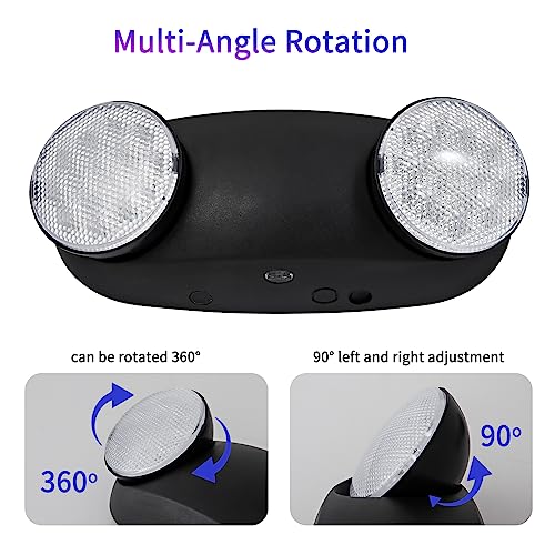 TANLUX LED Emergency Lights with Battery Backup, Two Head Adjustable Commercial Emergency Lights, UL Listed, AC 120/277V, Hardwired Emergency Exit Light Fixtures for Business - 2 Pack(Black)