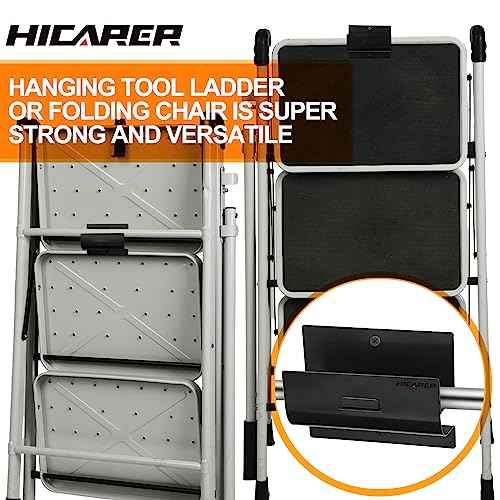 Hicarer 3 Pcs Ladder Hangers for Garage Wall Heavy Duty Utility Ladder Hook Wall Mount Wheelbarrow Hanger Tool for Patio Furniture Folding Chair Garage Organizers Storage (Black)