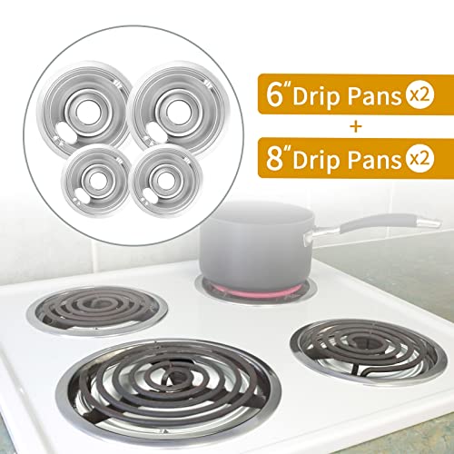 COZZIVITA 4-Piece GE/Hotpoint Silver Electric Stove Drip Pan Set - 6 & 8 Inch