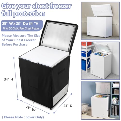 Dalema Outdoor Deep Freezer Cover 28"W x 23"D x 34"H for 5.0 cu ft Chest Freezer, Black